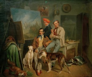 Die Brüder Benno, Franz und Eugen Adam im Atelier von Franz Adam