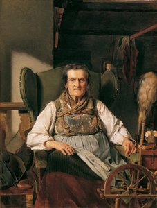 Eine Ramsauer Bäuerin am Spinnrad