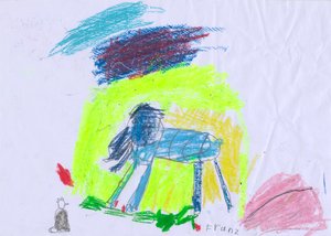 Blaues Pferd vor gelbem Himmel nach Franz Marc von Franz Ferdinand