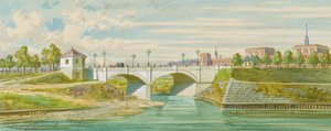 Die Radetzkybrücke über den Wienfluss mit seiner Ausmündung in die Donau von Franz Gerasch