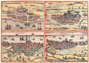 Helsingborg, Lunden, Malmö und Landskrona (Schweden) (Gravur) von Franz Hogenberg
