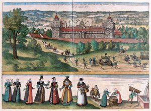 Palast von Sans-Elike, Surrey, England (Stich) von Franz Hogenberg