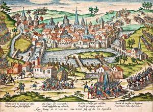 Papisten belagern Poitiers, Juli 1569, Gravur von Franz Hogenberg von Franz Hogenberg
