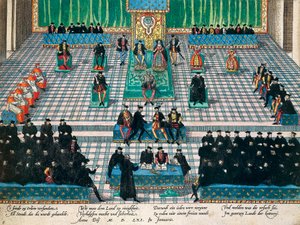 Sitzung der Generalstaaten in Orléans, Januar 1561, Kupferstich von Franz Hogenberg von Franz Hogenberg