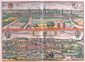 Soest und Warburg, Deutschland (Gravur) von Franz Hogenberg