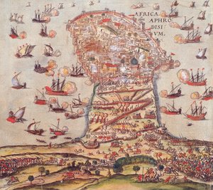 Der osmanische Korsar Khayr al-Din Barbarossa gegen die Armee von Karl V. von Franz Hogenberg