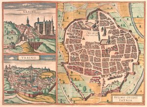 Urbino und Sulmona, Italien (Stich)