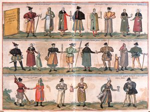 Verschiedene Kostüme aus Dithmarschen und Umgebung, Deutschland (Gravur)