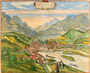 Ansicht von Innsbruck (Oenipons oder Enipontus), Österreich (Radierung) von Franz Hogenberg