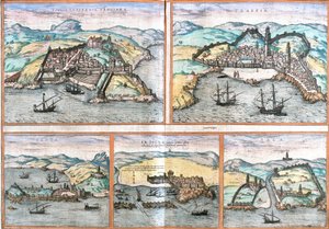 Ansicht von Tanger und Safi in Marokko, Ceuta in Spanien, Arzila und Sale in Marokko von Franz Hogenberg