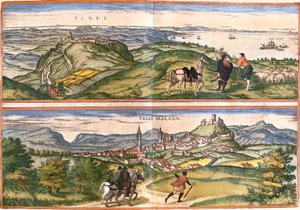 Ansicht von Vejer de la Frontera und Velez Malaga, Spanien von Franz Hogenberg