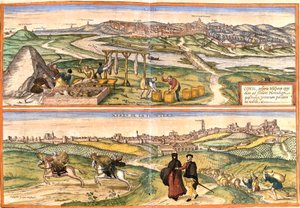 Ansichten von Conil de la Frontera (Conil) und Xeres (Xeres de la Frontera), Spanien von Franz Hogenberg