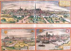 Ansichten von Groningen (Groeninga), Brouwershaven (Broversavia) und Gorinchem (Goricum), Niederlande (Radierung) von Franz Hogenberg