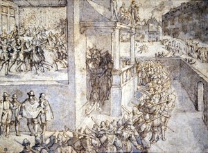 Religionskrieg (Saint Barthelemy). Zeichnung von Hogenberg von Franz Hogenberg