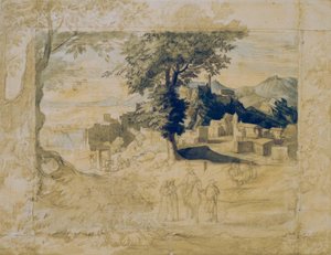 Italienische Landschaft mit Staffagefiguren von Franz Horny