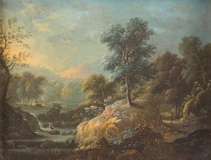 Bewaldete hügelige Bachlandschaft