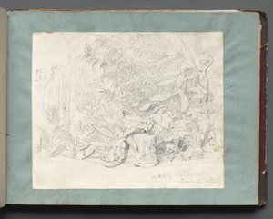 Album mit Ansichten von Rom und Umgebung, Landschaftsstudien, Seite 24a: In der Villa Walkonsky von Franz Johann Heinrich Nadorp