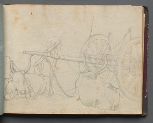 Album mit Ansichten von Rom und Umgebung, Landschaftsstudien, Seite 37a: Ochsen und Wagen von Franz Johann Heinrich Nadorp