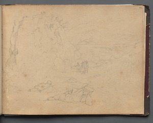 Album mit Ansichten von Rom und Umgebung, Landschaftsstudien, Seite 44a: Figuren in einer Landschaft von Franz Johann Heinrich Nadorp