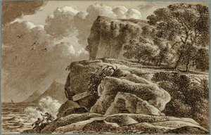 Küstenlandschaft mit herannahendem Sturm