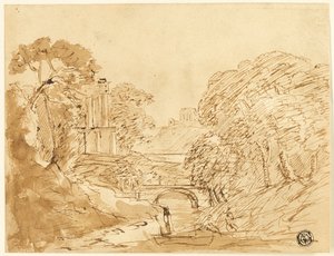 Landschaft mit Brücke und Ruinen von Franz Kobell