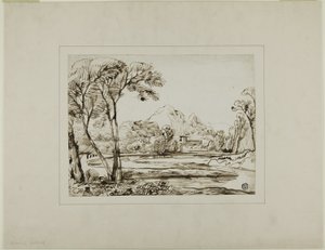 Landschaft mit Fluss und fernen Hügeln