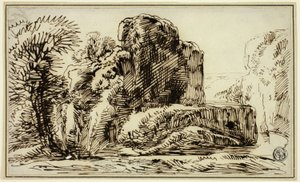 Felsen, Bäume und Fluss von Franz Kobell