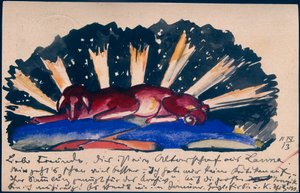 "Altarschaf aus Lana", Franz Marc aus Sindelsdorf an Gabriele Münter in München: Postkarte, Poststempel 11.04.1913