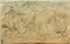 Berglandschaft mit Brücke (Tirol) von Franz Marc
