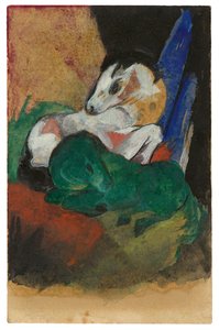 Grünes und weißes Pferd. Postkarte an Elisabeth Macke, 1913 von Franz Marc