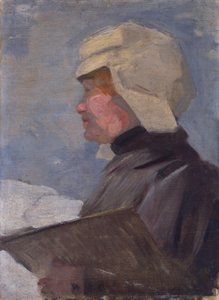 Porträt einer Malerin mit Palette (Maria Marc beim Malen im Schnee) von Franz Marc