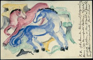 Rotes und blaues Pferd, Postkarte, Poststempel 05.04.1913 von Franz Marc