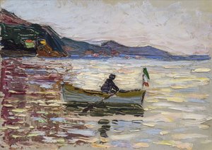 Blick auf Rapallo mit Boot auf dem Meer. Gemälde von Vassily Kandinsky (oder Wassily Kandinski oder Kandinskij) von Franz Marc