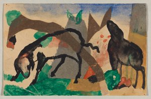 Zwei Schafe, Postkarte aus Sindelsdorf an Wassily Kandinsky in Murnau von Franz Marc