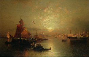 Schiffe in der Lagune, Venedig, bei Sonnenuntergang von Franz Richard Unterberger
