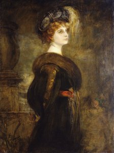 Porträt einer Dame, stehend, dreiviertel Länge von Franz Seraph von Lenbach