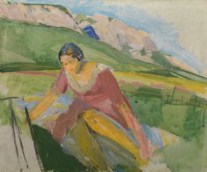 Junge Frau in einer Landschaft (Kärnten), ca. 1930-38 von Franz Wiegele