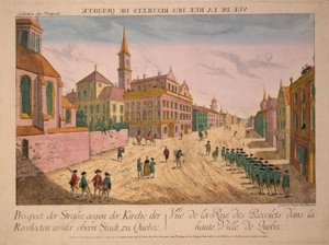 Ansicht der Rue des Recolets in Quebec, veröffentlicht ca. 1770er Jahre (handkolorierter Stich)