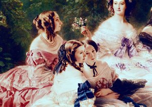 Kaiserin Eugenie (1826-1920) und ihre Hofdamen, Detail der Prinzessin von Essling, der Baronin von Pierres und der Viscountess von Lezay-Marnesia, 1855
