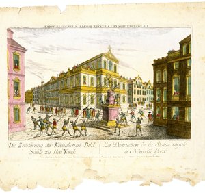 Die Zerstörung der Königlichen Bildsäule zu Neu York, ca. 1776