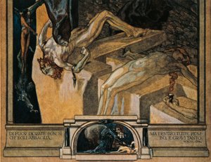 Österreich, Wien, Illustration von Dante Alighieris Göttlicher Komödie (Hölle, Gesang XXII) von Franz von Bayros, Detail