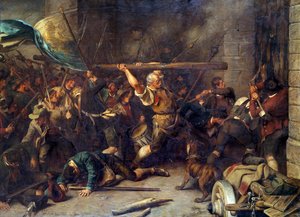Der Bauernaufstand von 1850. Der Angriff auf die rote Barriere (Franz Defregger) von Franz von Defregger