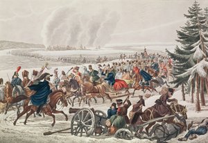 Der Rückzug der französischen Armee über den Fluss Beresina, 26. November 1812, graviert von J.A. Klein von Franz von Habermann