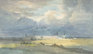 Landschaft mit großem Gebäude