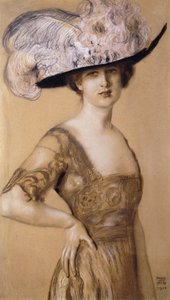 Porträt einer Dame mit Federhut, 1910 von Franz von Stuck