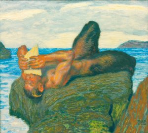 Faun, der Syrinx am Meer spielt