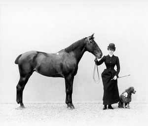 Porträt von Miss Walsh mit einem Pferd und einem Zwergpudel in der Villa di Montefonte, Poggio Imperiale, Florenz, um 1890 von Fratelli Alinari Fratelli Alinari