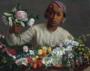 Junge Frau mit Pfingstrosen von Frédéric Bazille