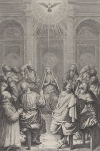 Pfingsten, mit den Aposteln und der Jungfrau Maria im Kreis sitzend, der Heilige Geist von Frédéric Horthemels