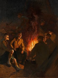 Irgendwo an der Front, Soldaten um ein Lagerfeuer in der Nacht, Westfront von Fred Roe